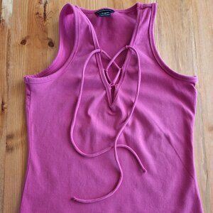VS Moda International Fuchsia Tank Style Top with Bralette & Lace-Up Design